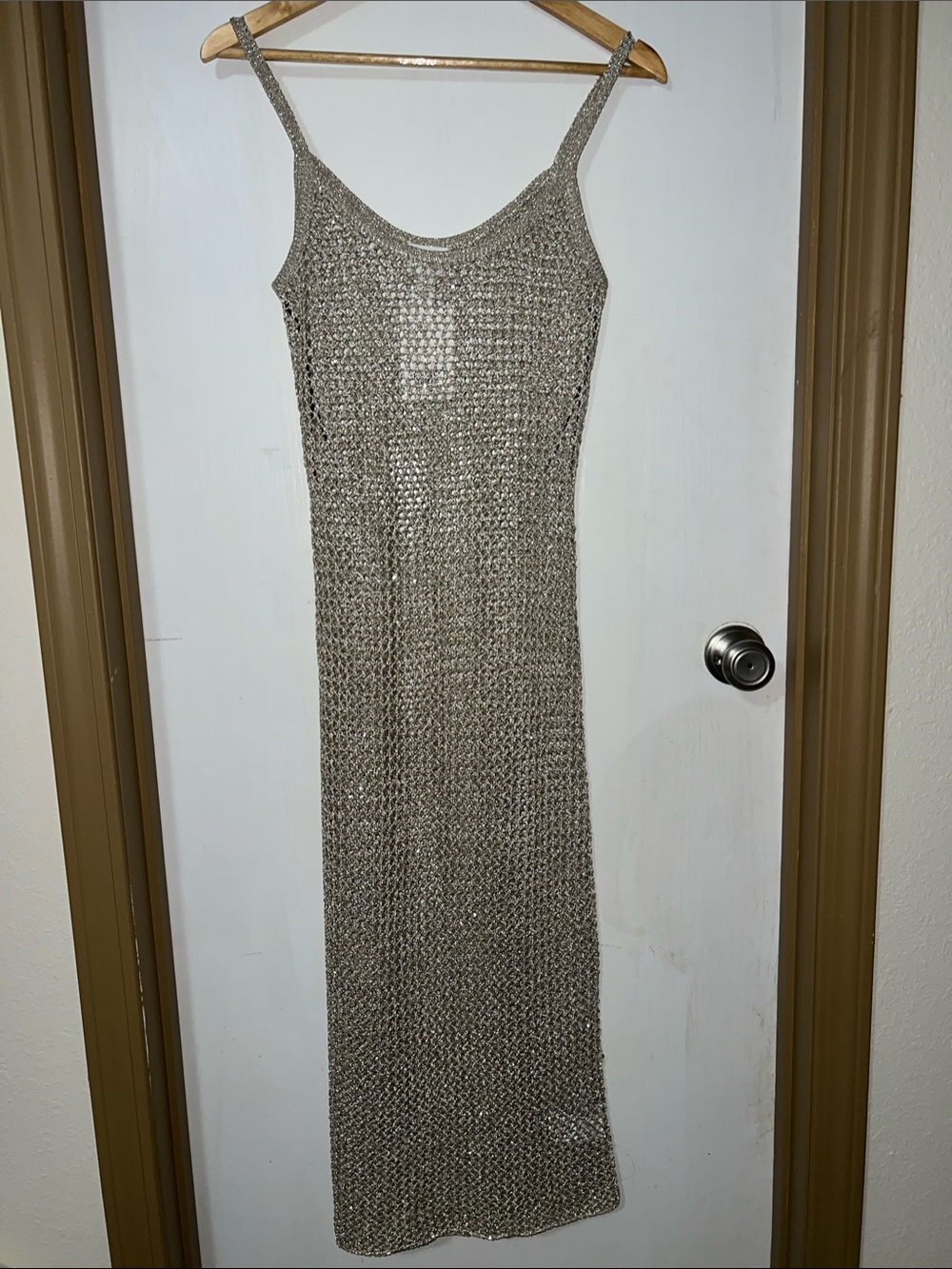 H&M Metallic Taupe Knit Maxi Dress - Sleeveless Slip